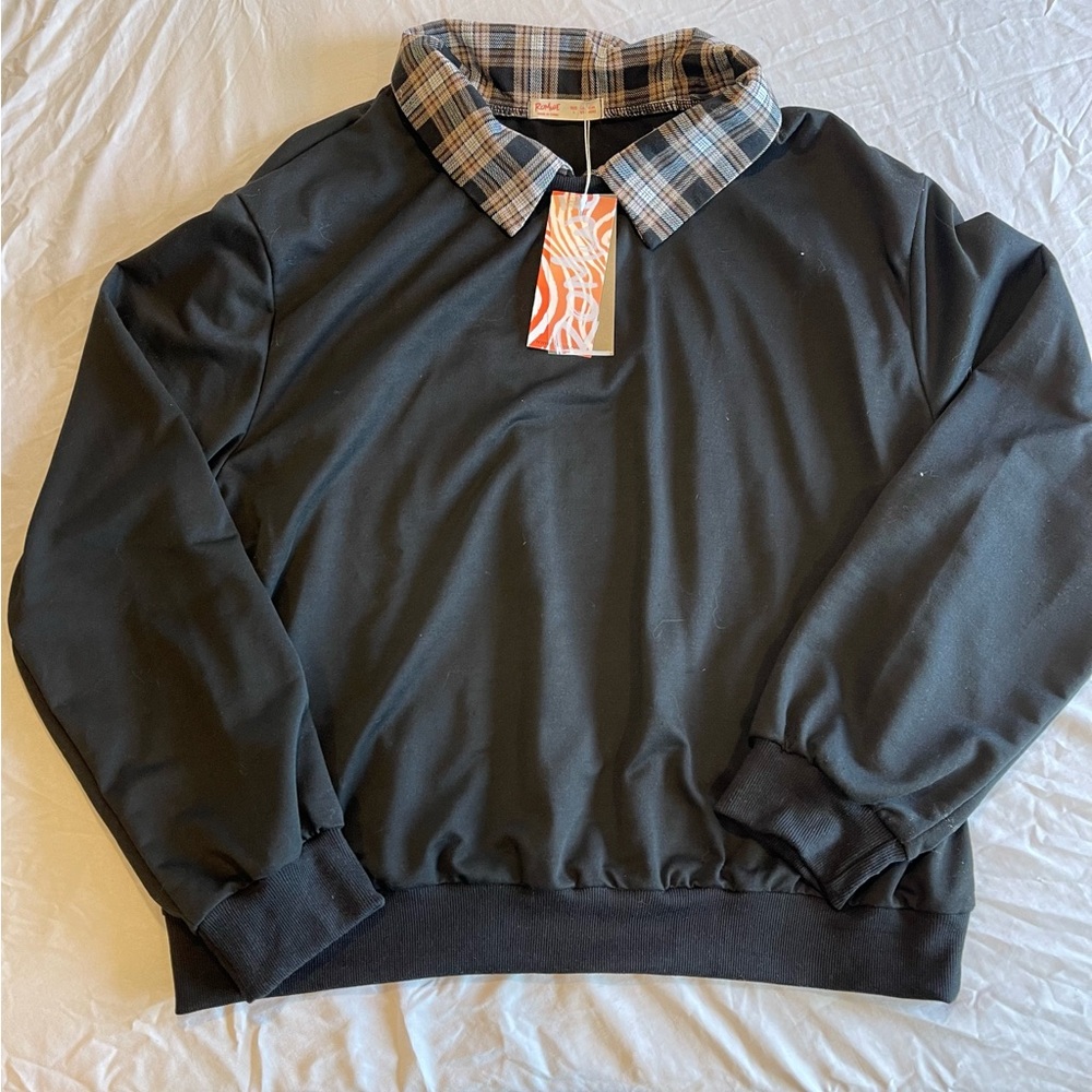 ROMWE NWT Large Long Sleeve Shirt W/ Plaid Collar